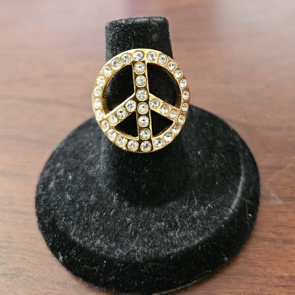 Coach Gold Pave Crystal Peace Sign Ring Size 7 - Picture 4 of 4